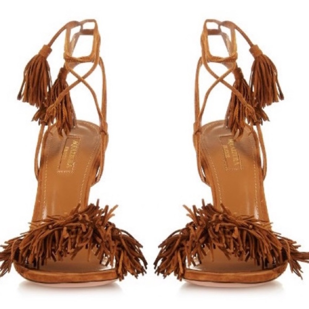 12. Aquazzura wild thing 105 sandal wrap up heel in cognac / camel size 37.5